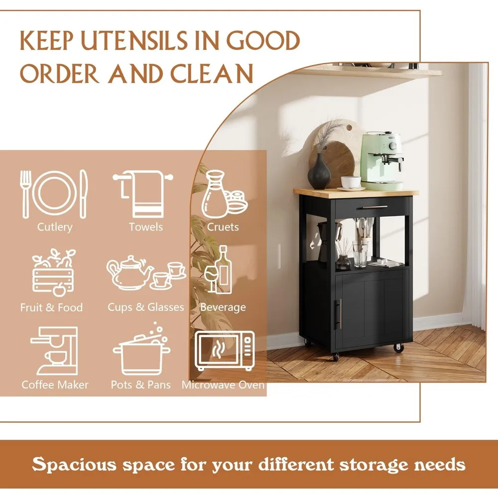 Carrinho de ilha de cozinha com armário de armazenamento, prateleiras e alça de toalheiro para organização móvel de cozinha