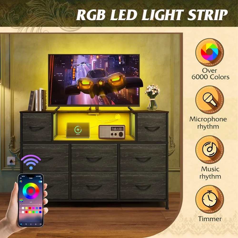 مركز ترفيه لأجهزة التلفاز مقاس 45-55 بوصة مع أضواء LED ومحطة شحن