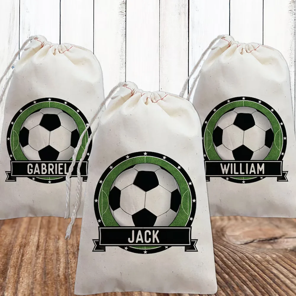 

Personalized Soccer Party Favor Bags Birthday Party Decoration Canvas Goodie Bag NewBorn Baby Shower Back To School Gift for Boy