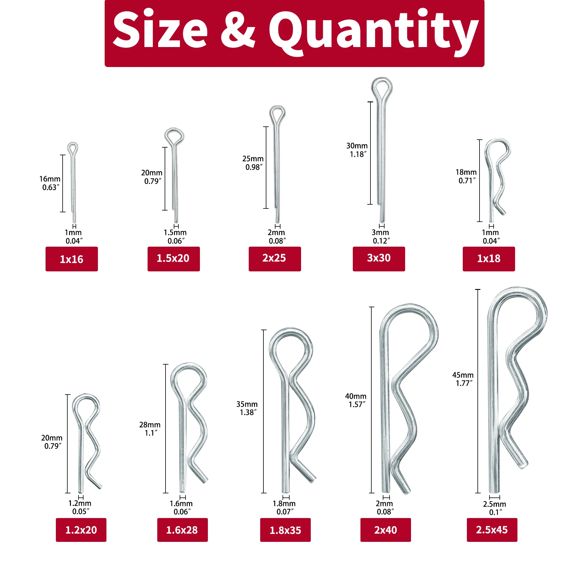 Wieshammkit-exacpilles fendues en acier zingué, épingle à cheveux, clips d'attelage, fixation, raccord, 558 pièces