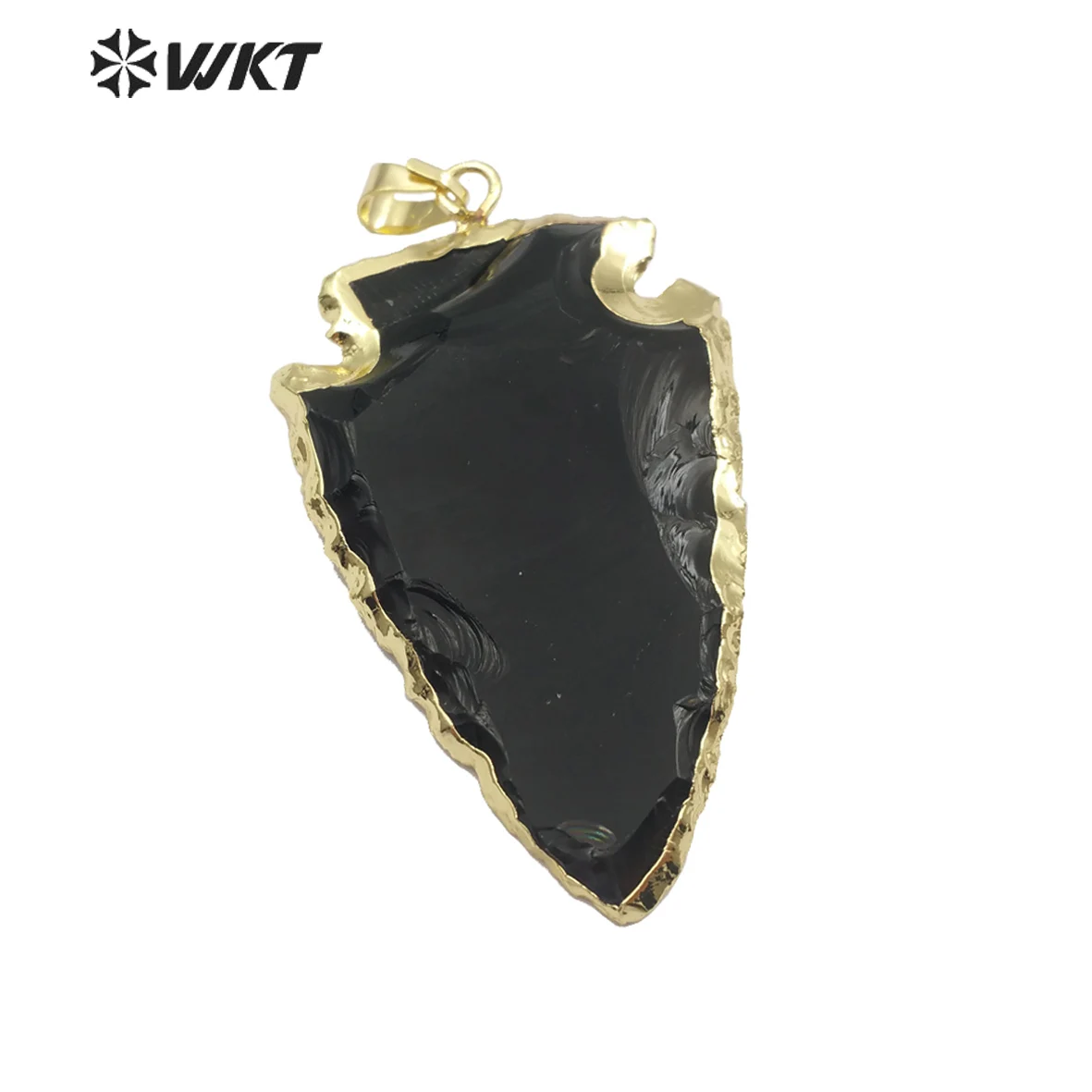 WT-P239 Hot sale !! Small gold tirm black arrowhead pendants,beautiful obsidian arrowhead pendant