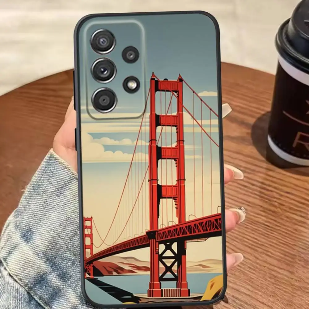 Capa de telefone Golden Bridge San Francisco para Samsung S25, S24, S21, S22, S23, S30, Ultra, S20, Plus, Fe, Lite, Note, 10,9,5G Capa preta