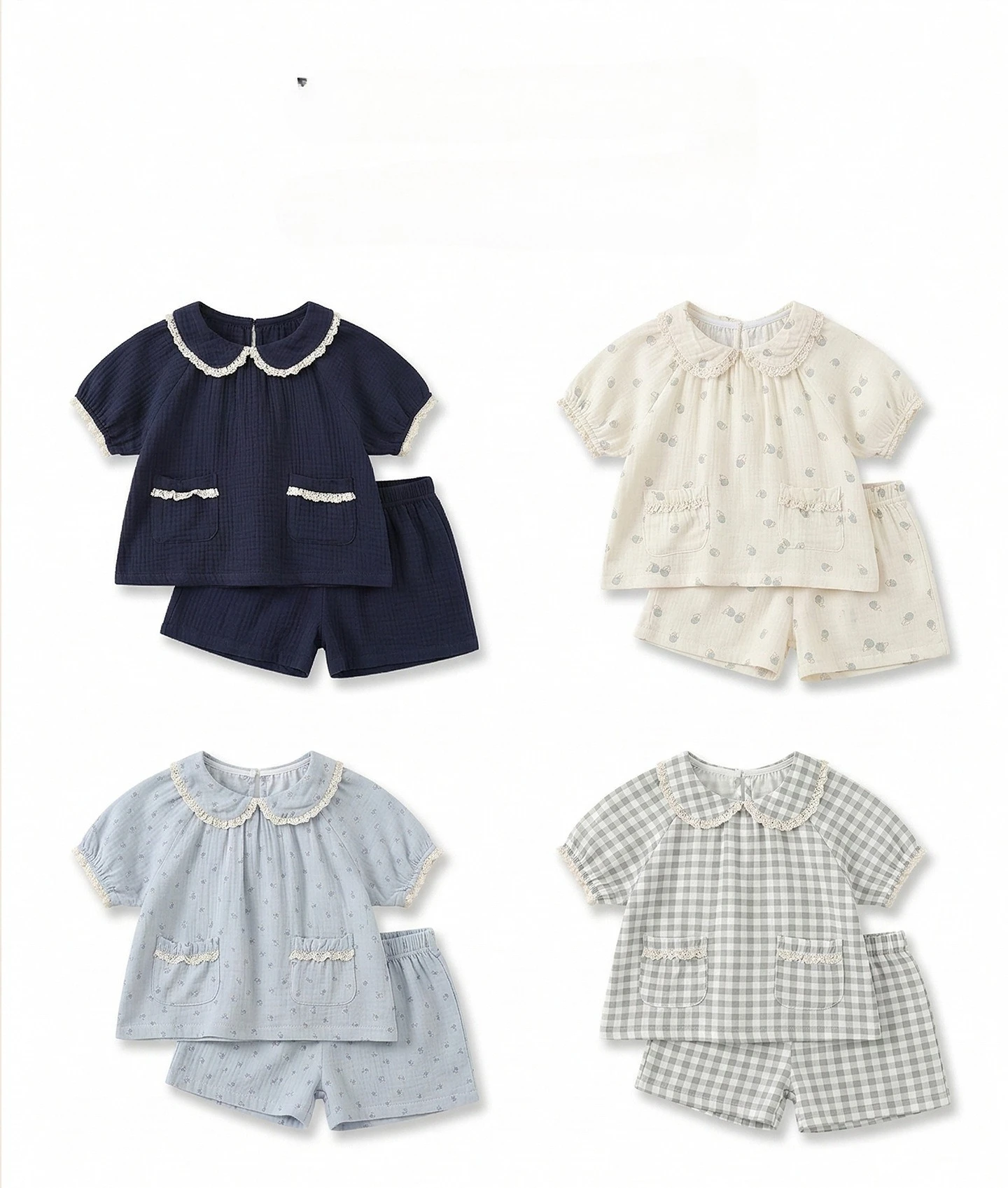 

Комплект домашней одежды для девочек 2026: Новинка лета, пижамный комплект для малышек с коротким рукавом, милый, с цветочным кружевом