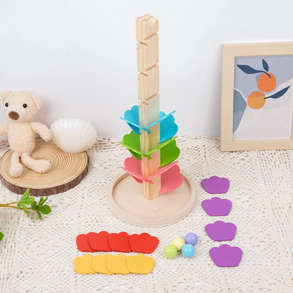 Juego de Construcción de Bloques de Madera para Niños: Rompecabezas Compacto y Ligero con Carril en Forma de Árbol Arcoíris Musical y Canicas