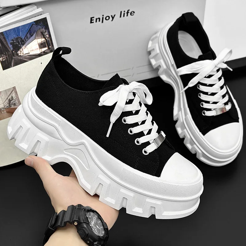 

Новинка 2024, мужская и женская парусиновая обувь, повседневная классическая повседневная обувь с носком на толстой подошве, нескользящая модная женская обувь с низким берцем