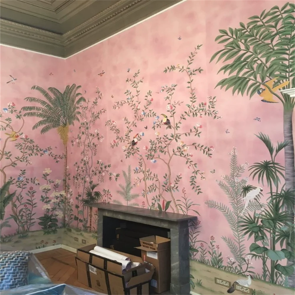 custom French flower bird wallpapers for living room TV background floral wall paper TV background wall cloth wall wallpaper 3D