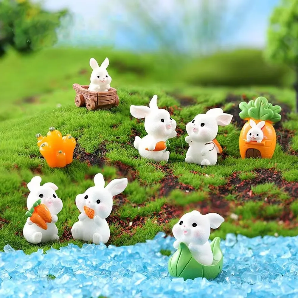 Cartoon Carrot Rabbit Figurines Resin Handmade Easter Bunny Micro Landscape Ornament Realistic Mini Carrot For Decoration Garden
