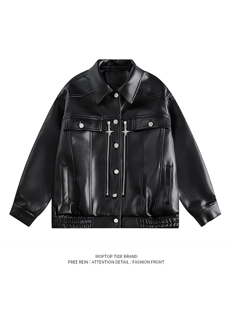 

Women Leather Jacket Autumn Coat Vintage Motorcycle Jackets Y2k Mustang Coats Harajuku Black Goth Outfits 2000s Winter Outerwear