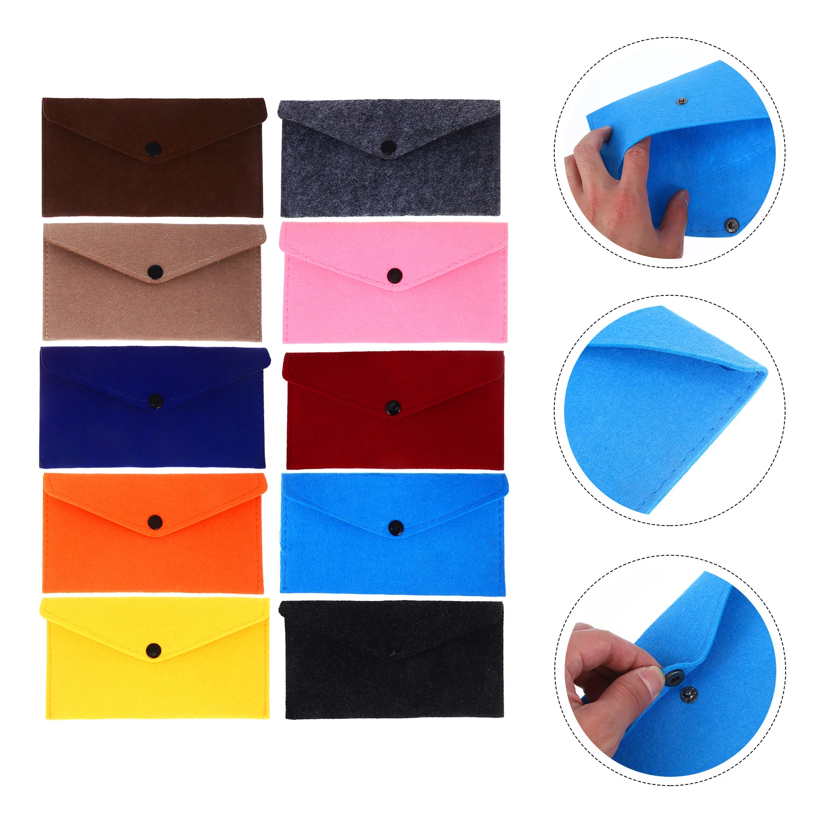 10 Pcs Folders Felt Envelope Storage Pouch Bag Money Holders Stationery Envelops Snap Button Envelopes Small Pockets