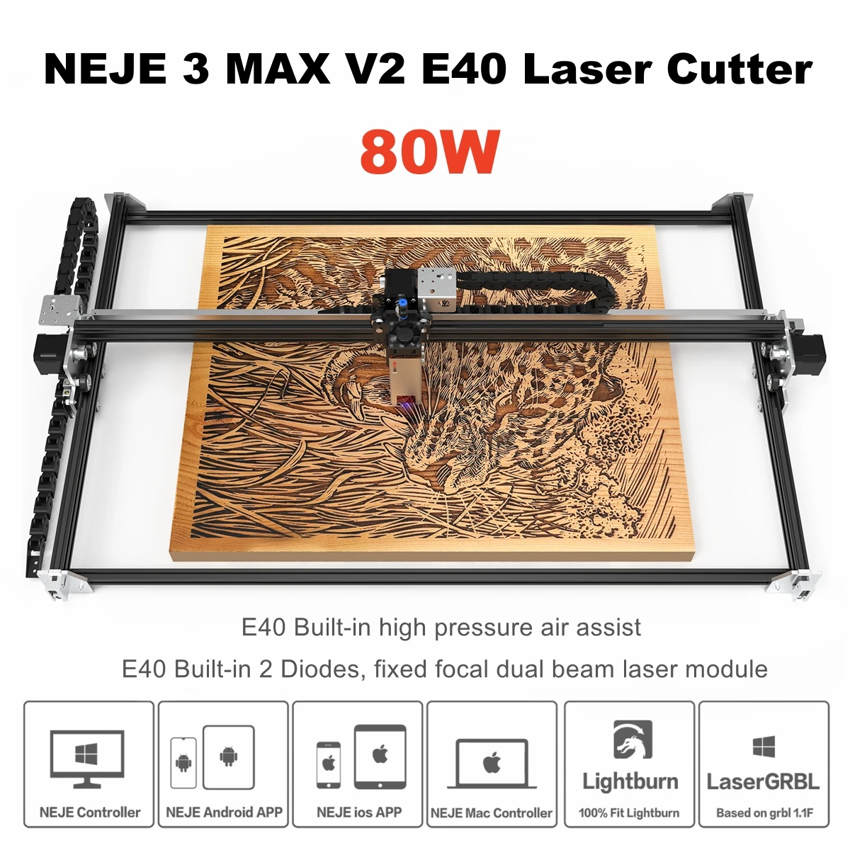 NEJE 3 Max V2 E40 80W CNC Laser Cutter Metal Laser Engraver Printer Wood Cut Tools With Auto Air Assist