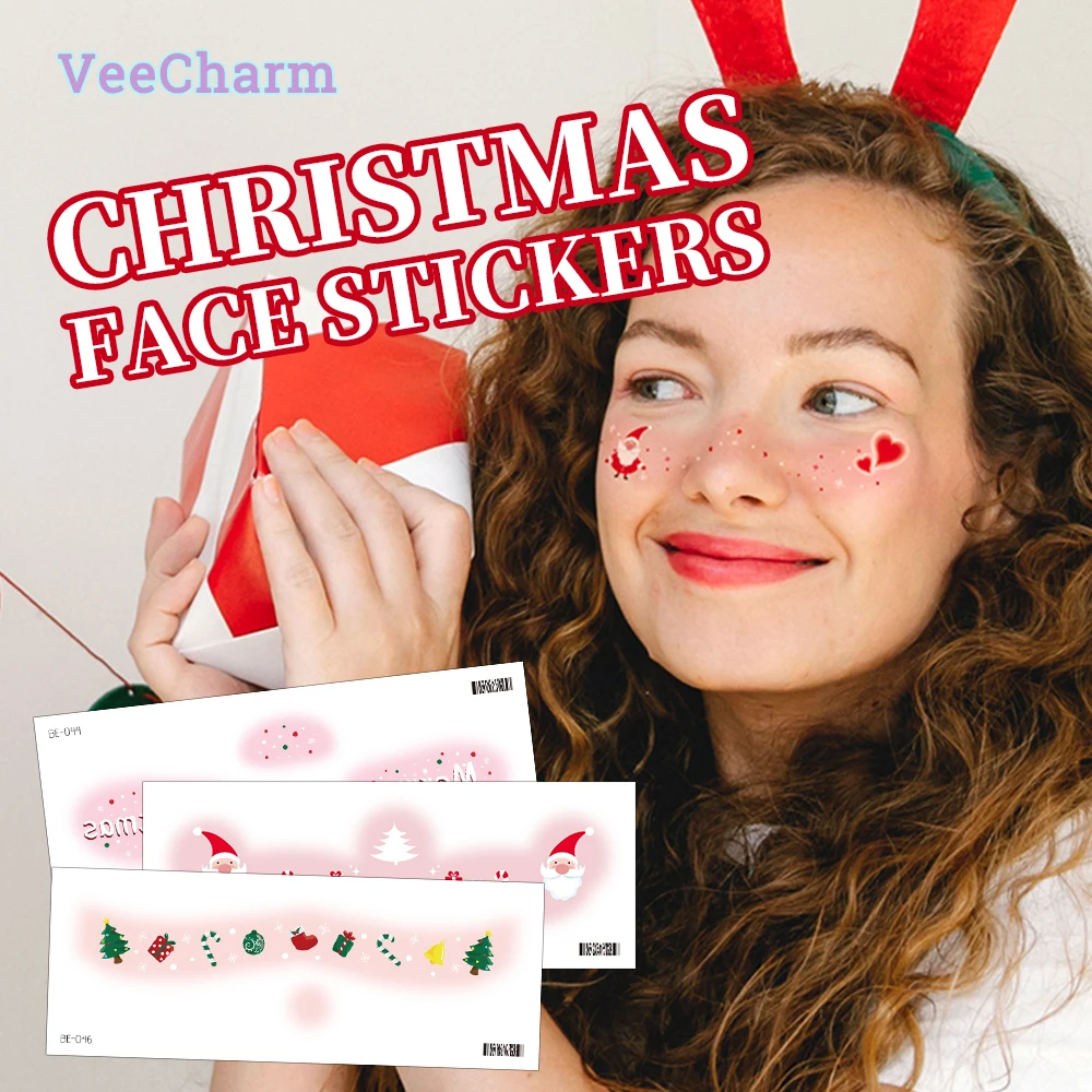 

VeeCharm - Christmas Temporary Face Tattoo Sticker, Xmas Party Makeup for Adults, Cosmetic for Face Festival Party, 1/12 Sheet