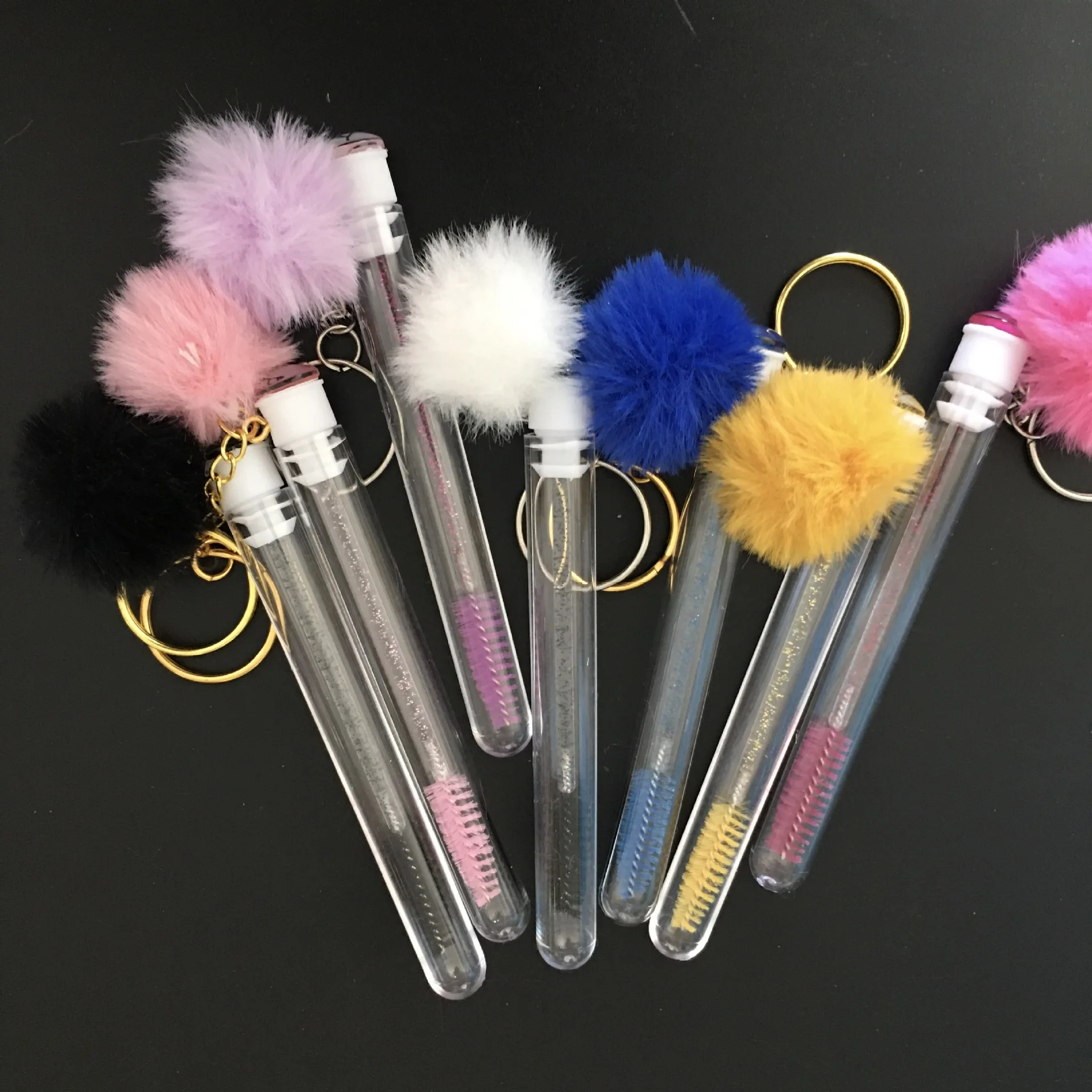 1pc Reusable Eyelash Brush with Key Ring Plush Ball Mascara Wand for Eyelash Extension Crystal Eyebrow Brush Make up Brushes