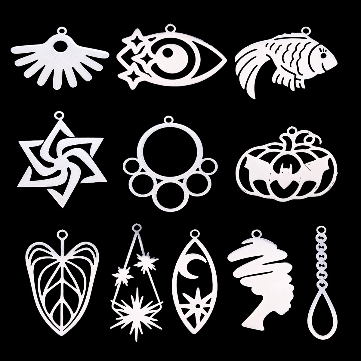 3pcs Stainless Steel Celestial Charms Hollow Sun Star Sea Animal Plant Abstract Pendant for DIY Jewelry Making Earrings Necklace