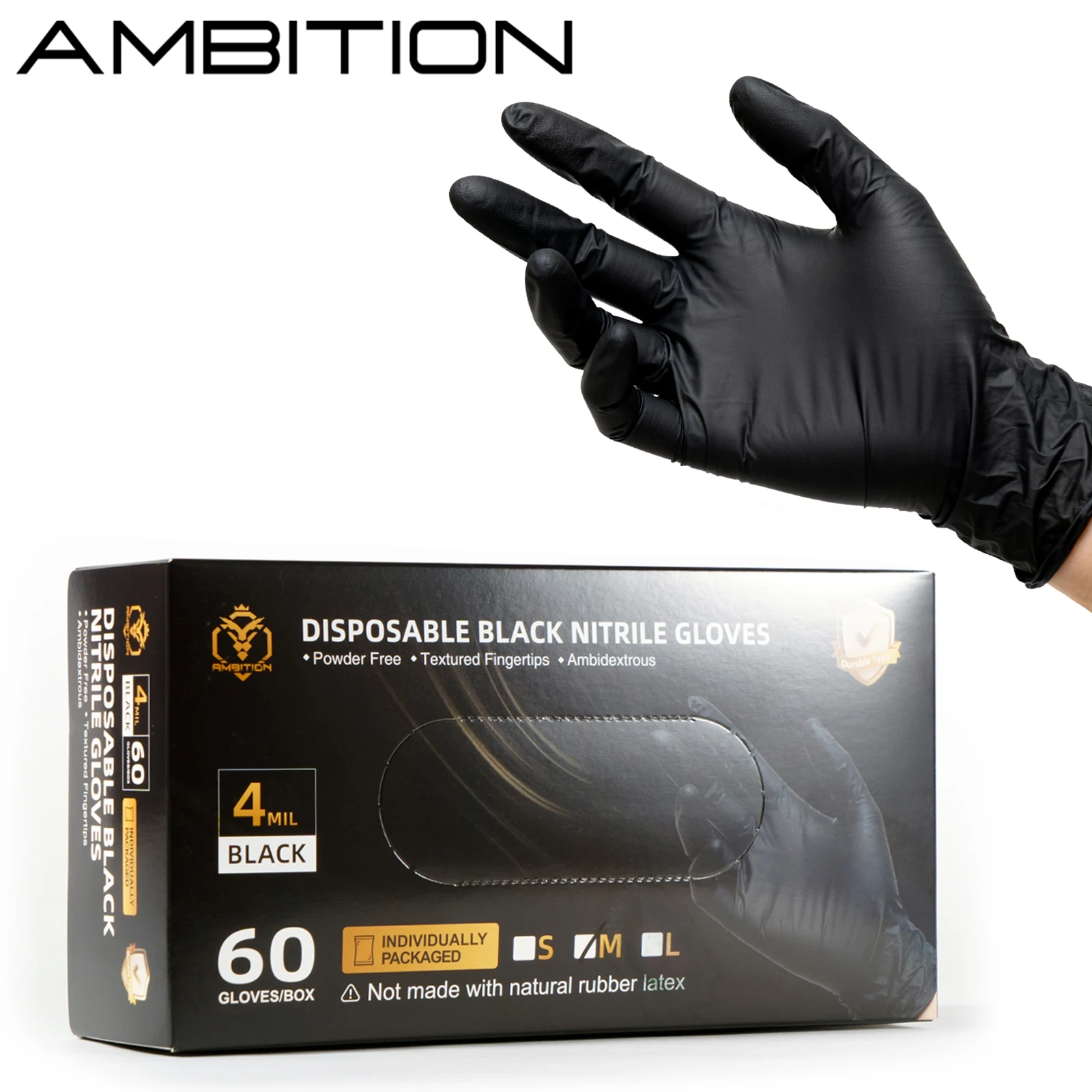 

Ambition 60PCS Disposable Gloves Tattoo Work Black Nitrile Gloves 30 Pairs Thickened 4mil Clean Latex-Free Mechanic Tattoo Glove