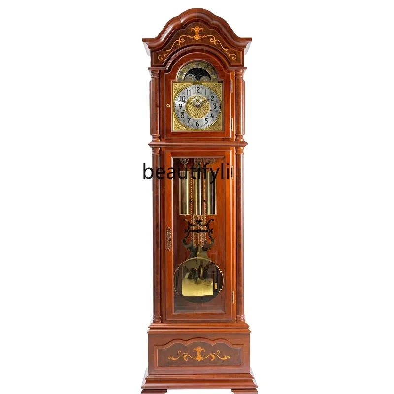 Helmler European floor clock living room new Chinese retro pendulum clock American, solid wood mechanical pendulum clock