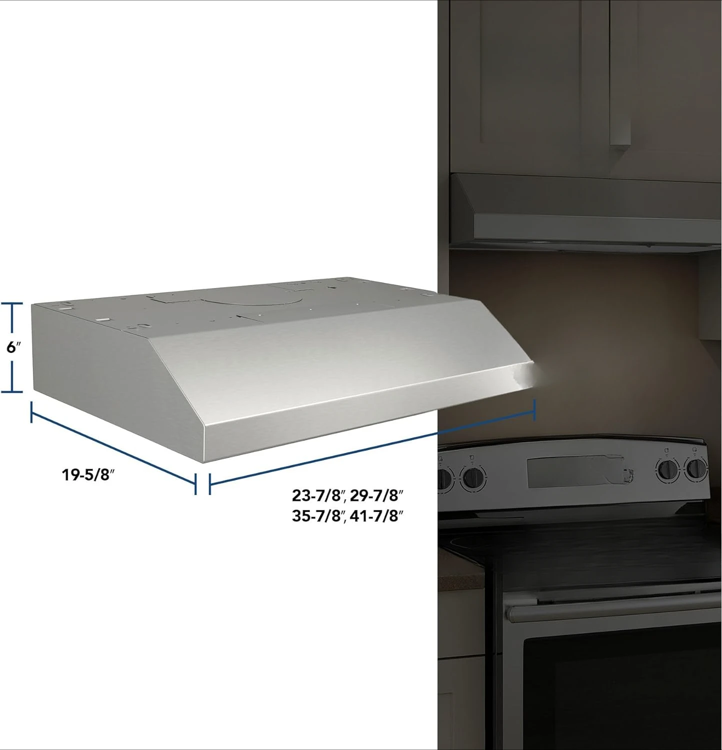 Glacier 42-inch Under-Cabinet 4-Way Convertible Range Hood with 2-Speed Exhaust Fan and Light