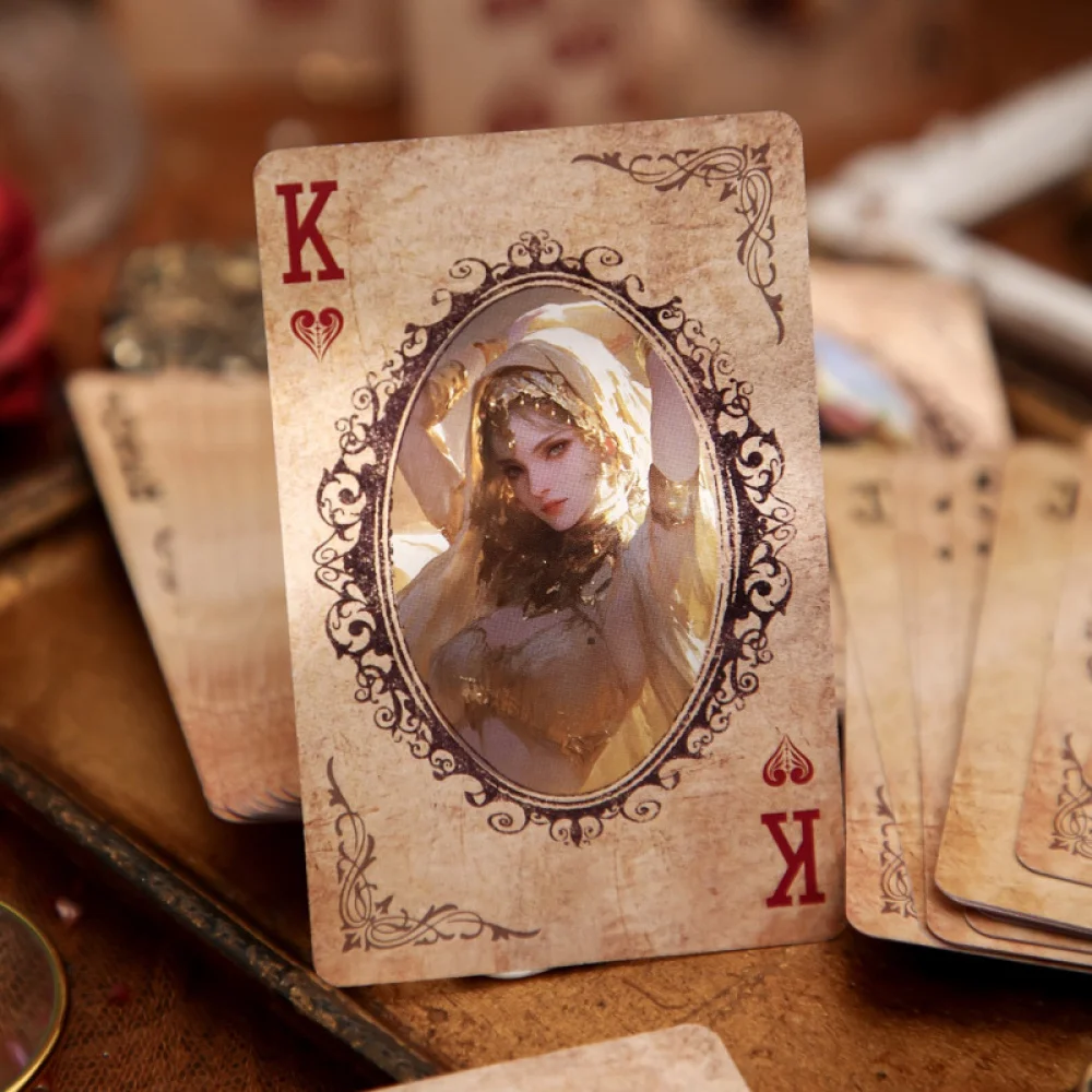 55pcs Desert Rose Playing Cards, Vintage Illustrated Poker Cards, Student-Friendly Card Game for Fun & Brain Training