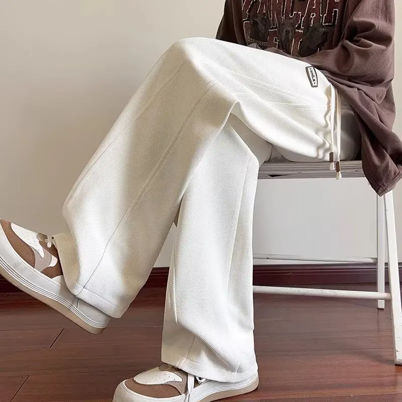 

Модные мужские спортивные брюки с вышитым логотипом в стиле пэчворк, свободные, прямого кроя, повседневные, осенние, в американском уличном стиле