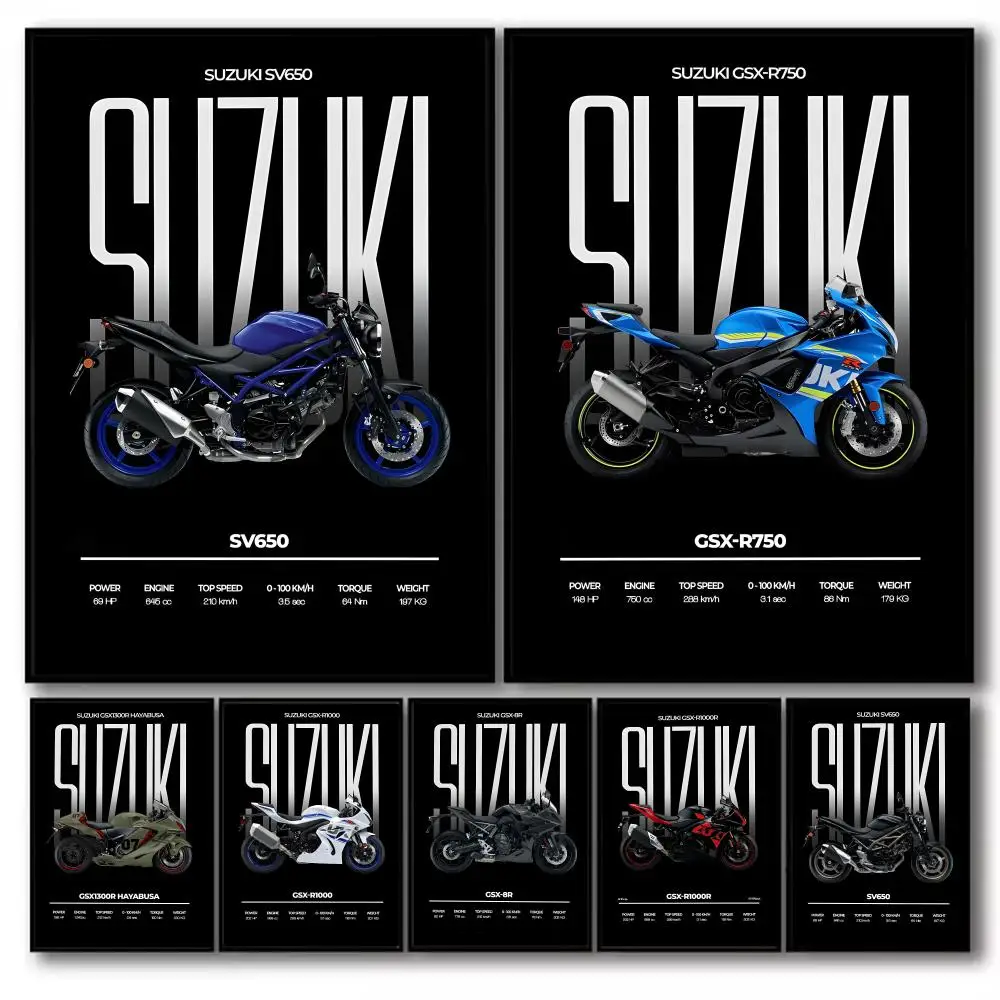 S-Suzuki Poster Stickers Self-Adhesive Painting Mural Decor Wall Decals for Bedroom Living Room Home HD Gift