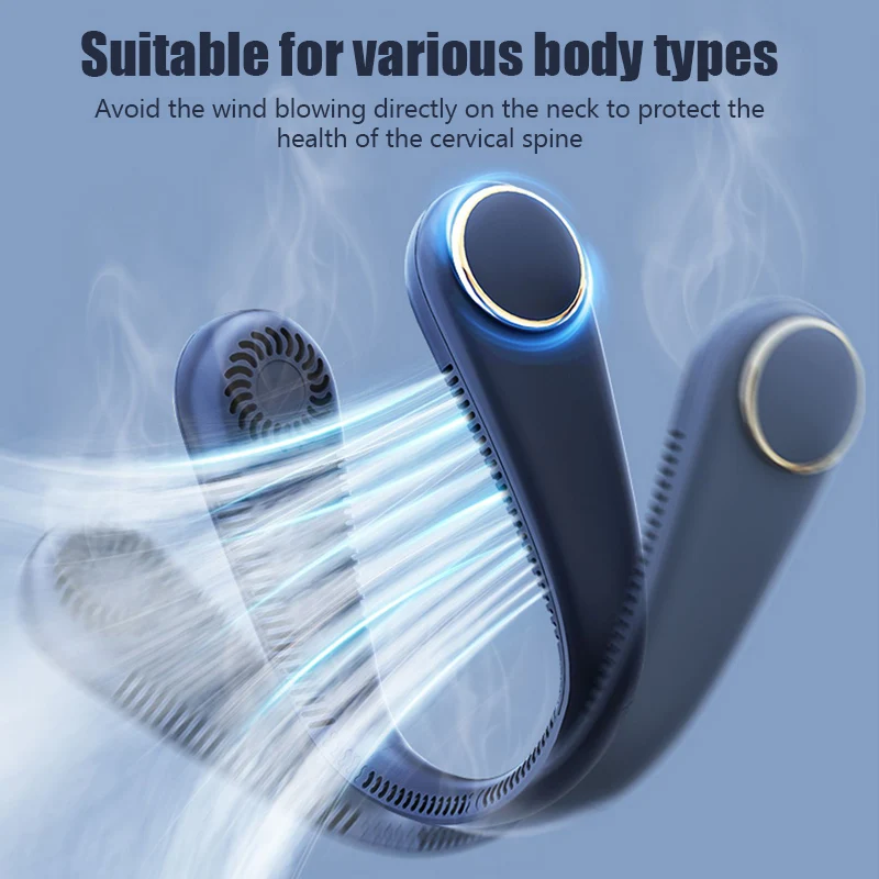 Ventilador de cuello portátil con carga USB, Ventilador eléctrico inalámbrico, sin aspas, banda para el cuello, Mini ventiladores deportivos, Enfriador de aire silencioso