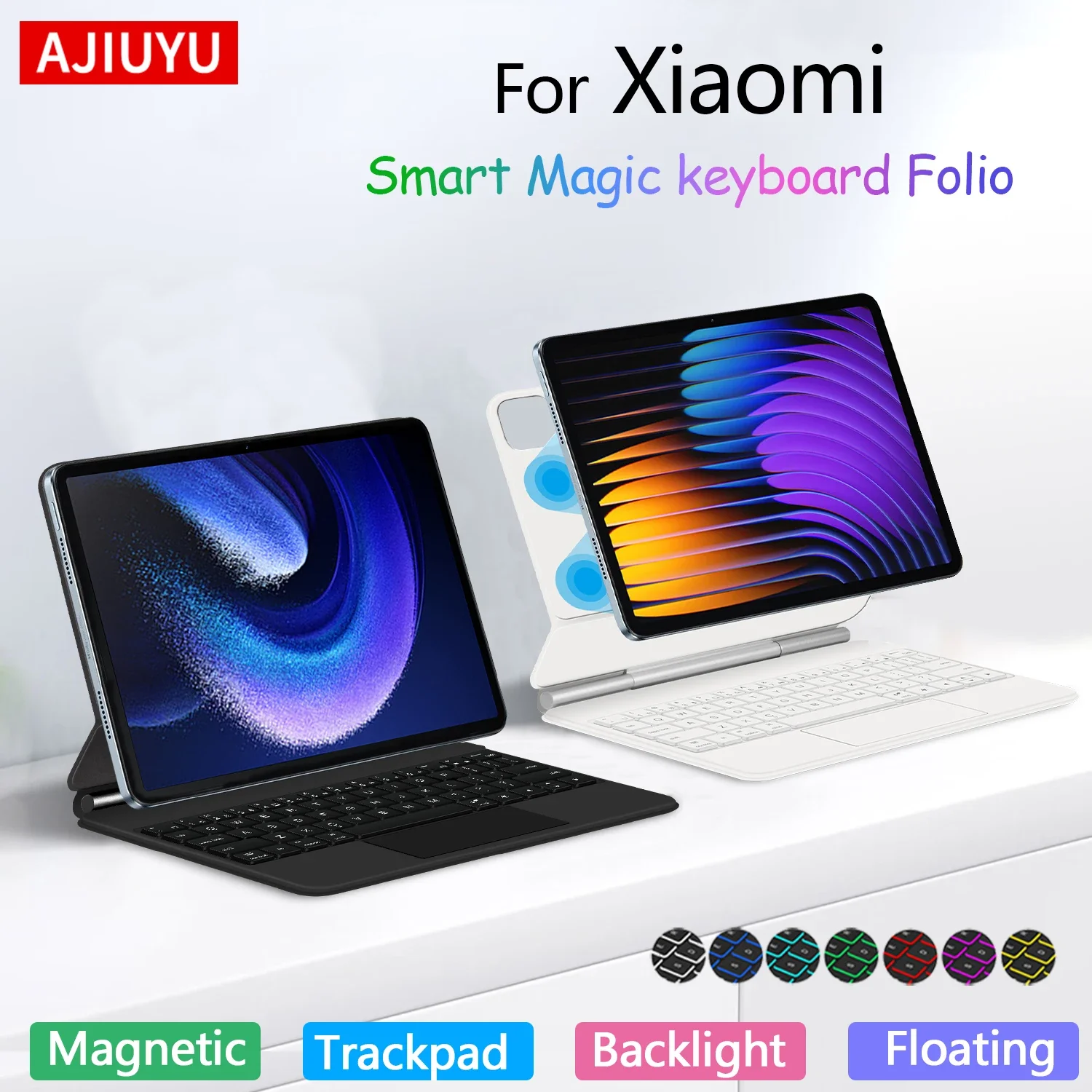 AJIUYU لوحة المفاتيح السحرية الخلفية لشاومي باد 5 6 Mi Pad 5 6 Pro 11 بوصة حافظة لـ MiPad 7 / 7 Pro 11.2 "غطاء ذكي متعدد اللمس