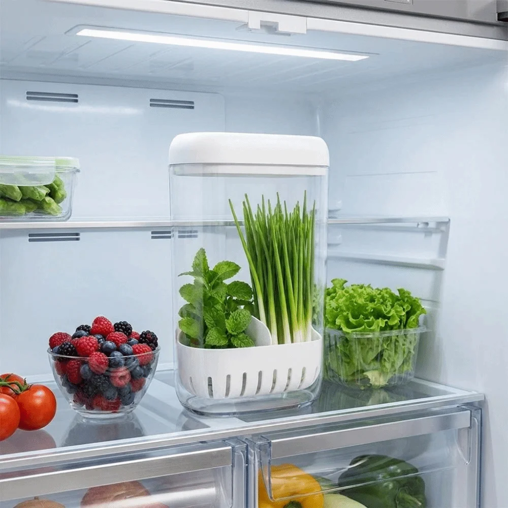 Clear Cilantro Hydroponic Box Upright Preservation Vegetable Container With Drainage Removable Divider Produce Saver Container