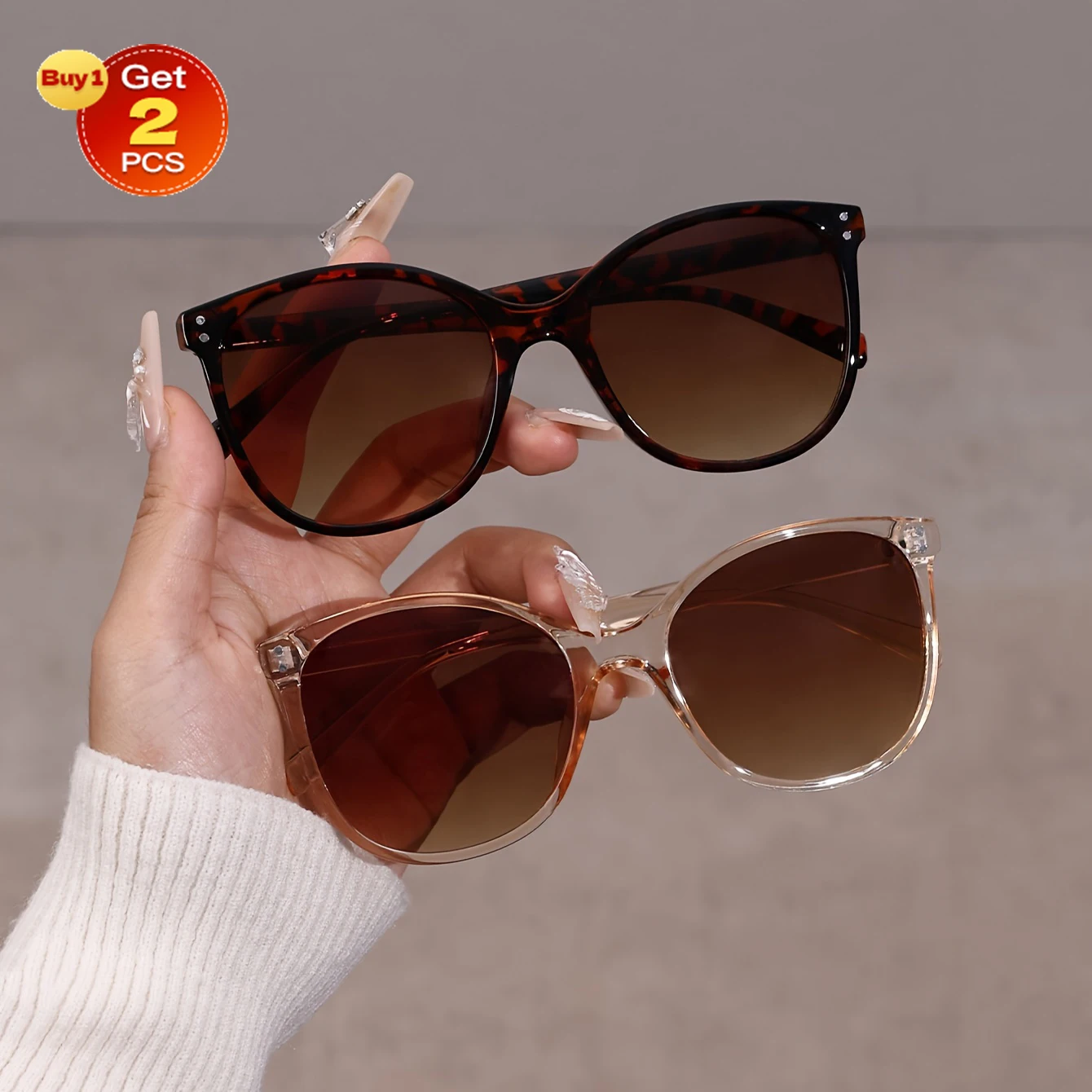 2PCS Plastic Fashion Round Frame Women Sunglasses For Daily Life Men Shades Accessories.