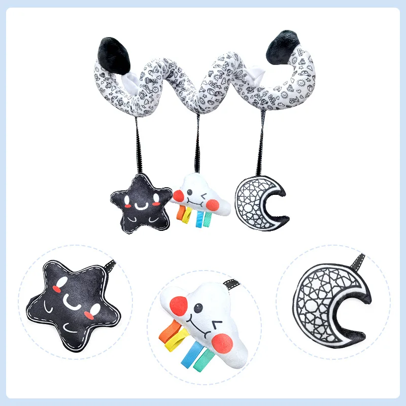 Hangend Speelgoed Autostoel Wieg Mobiele Baby Baby Spiraal Pluche Bed Wandelwagen Bar Zwart-wit Kleur Speelgoed met Rammelaars BB Pieper