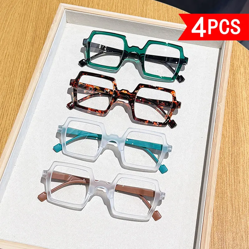 

Комплект из 4 больших квадратных модных универсальных очков для чтения с увеличением от +1,0 до +4,0, унисекс, подходит для ежедневного чтения, чтения газет, использующих мобильных телефонов и т. д.