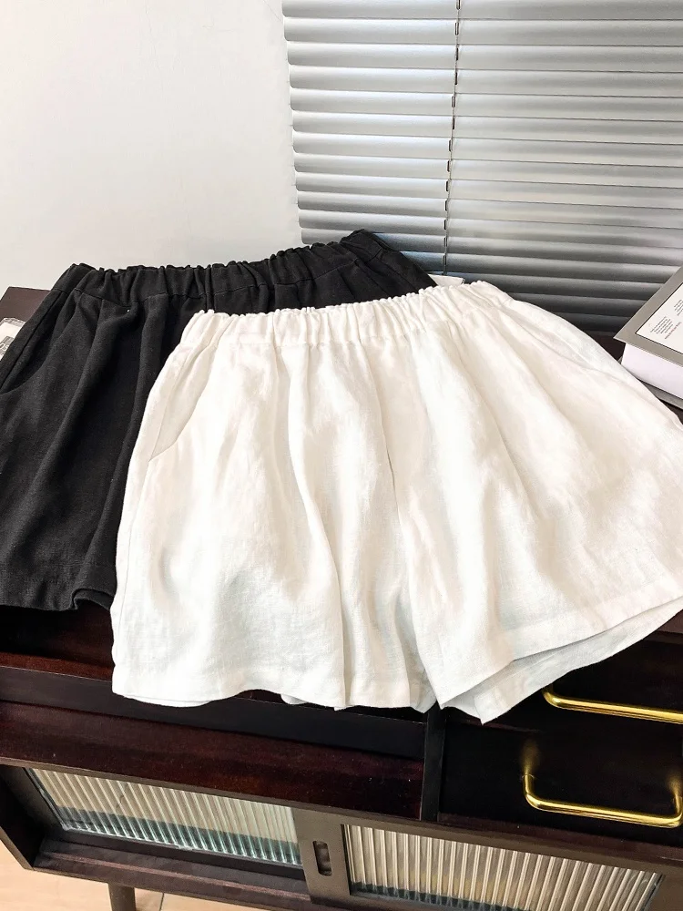 Leinen-Baumwolle, lässige Ort-Hose für Damen, hohe Taille, schmal, A-Linie, fünfviertel, dünn, Outdoor-Bekleidung, bequemer Hot-Rock mit weitem Bein