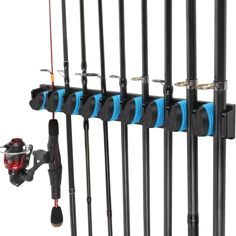 

Wall Mounted Fishing Rod Holder Vertical and Horizontal Pole Rack Fishing Pole Holder Up To 9 Rods Fishing Tools Accessories