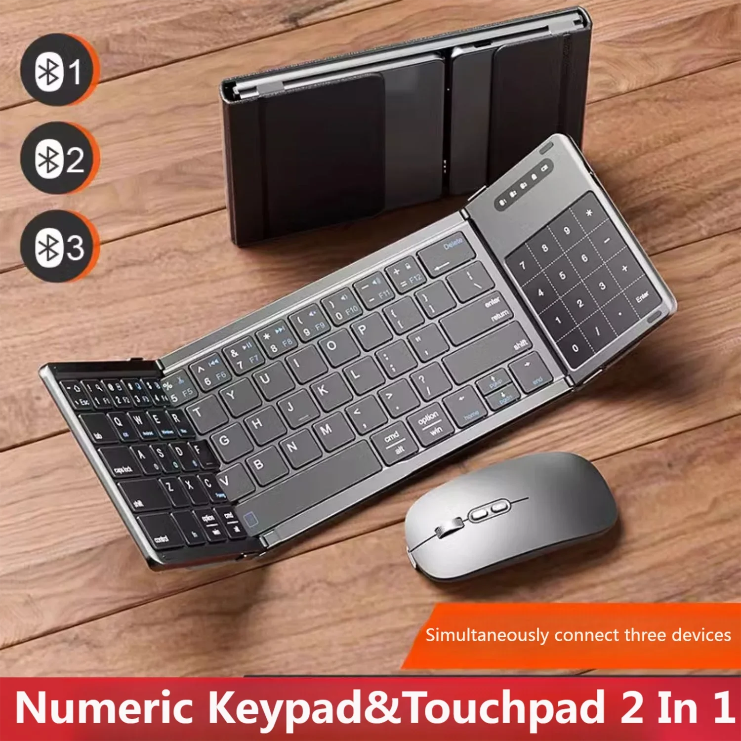 Foldable Bluetooth Keyboard 2-in-1 Numeric Keypad & Touchpad Rechargeable Portable for Office Laptop PC Tablet Phone