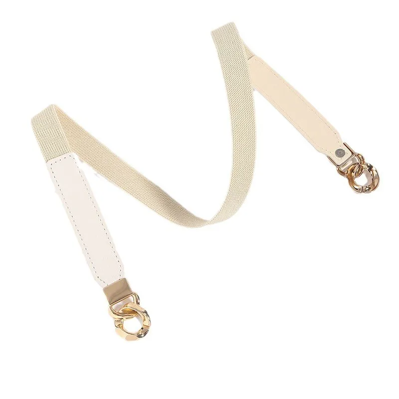 Golden round buckle elastic waistband suitable for matching dresses, shirts, long coats, etc