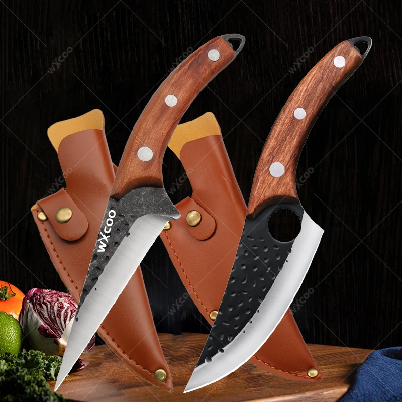 

WXCOO Handmade Forged Knife Kitchen Butcher's Boning Knife Meat Cleaver Chef Slicing Knife Wooden Handle Kitchen Accessories