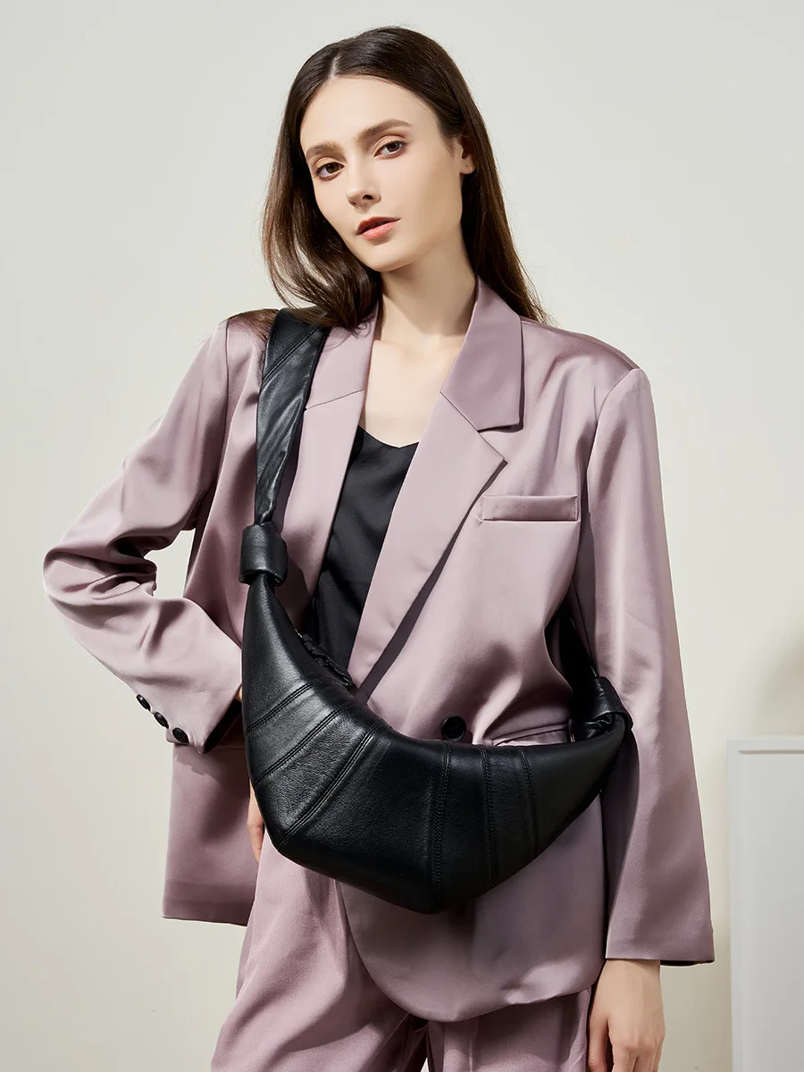Die erste Schicht Lammfell Leder faule Croissant Taschen echtes Leder Umhängetasche Knödel Tasche Mode Frauen