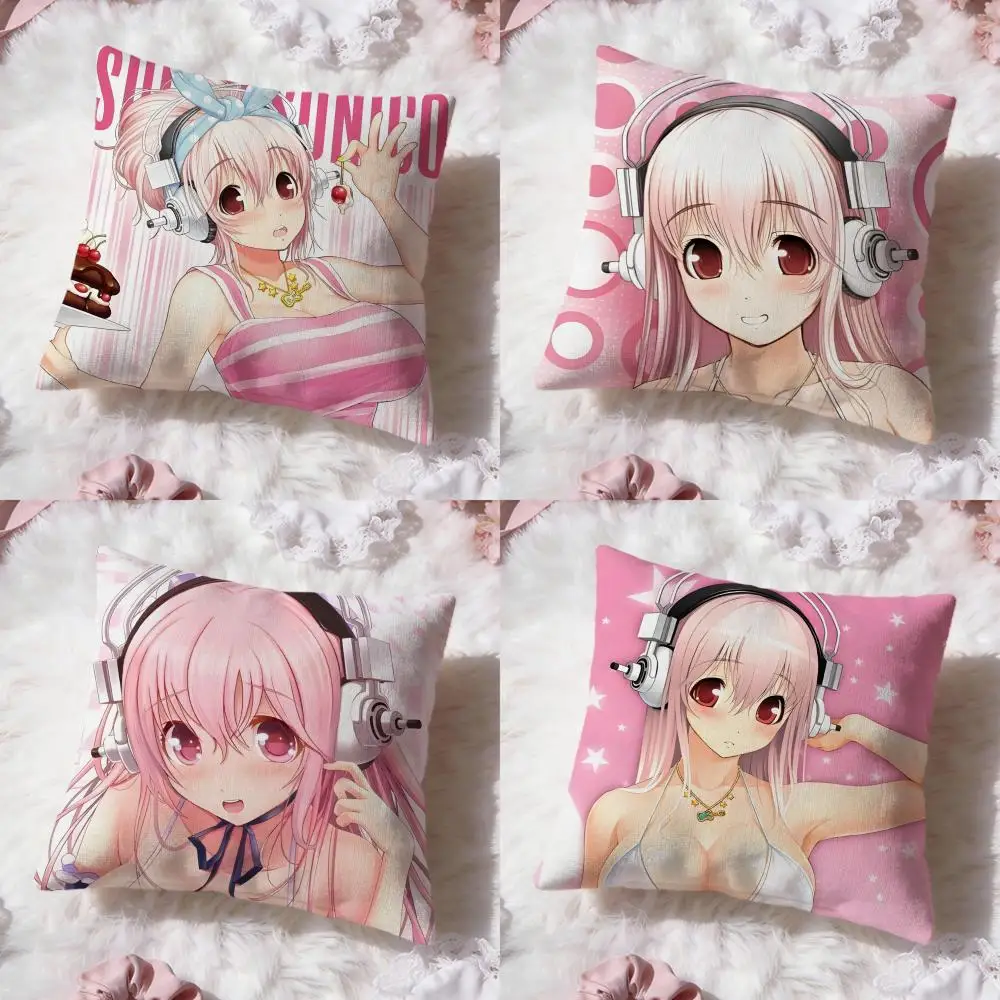 cute s-SUPER SONICO Cushion Cover Premium Comfort Reversible Pillow Cove -Two in One Design for Any Room & Car Interior