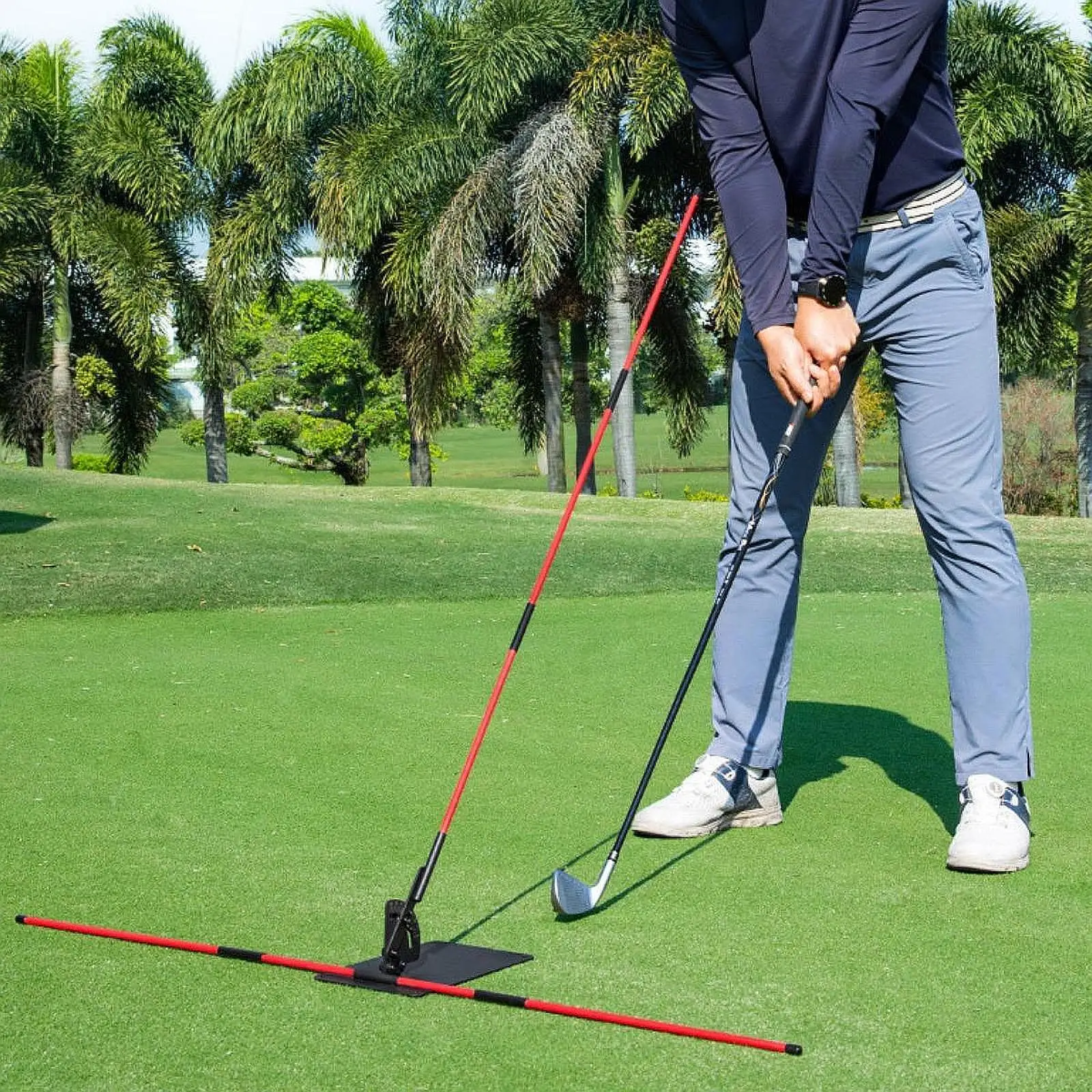 

Golf Alignment Sticks Holder Training Aid Yard Metal Sticks Swing Correction Equipment Adjustable Angle Golf Swing Trainers
