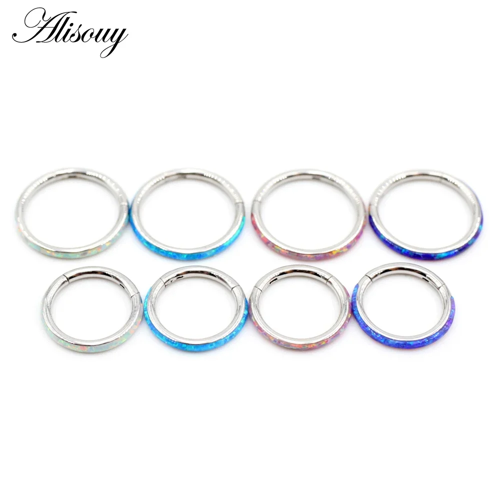 1 قطعة 16 جرام متمحور الفرس الأنف الدائري 316L الفولاذ المقاوم للصدأ الحاجز الدائري أوبال هوب الحاجب الشفاه أقراط للأذن هيئة ثقب المجوهرات #3