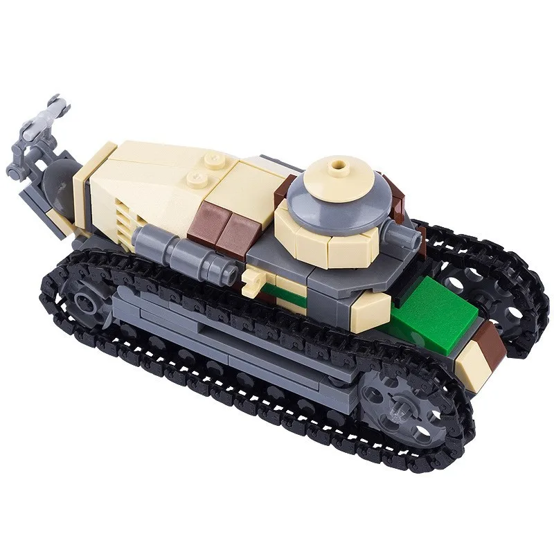 Military World War II French FT-17 Light Engineering Tank MOC Building Block R35 Tracked Tank Model Children\'s Toy