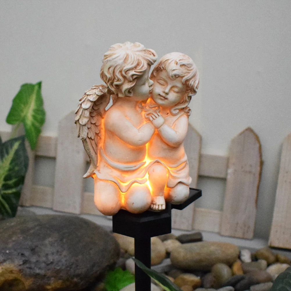 Solar Outdoor Lawn Lamp Crafts Resin Angel Garden Stake Lamp Lighting Ornaments IP55 Waterproof Home Decor for Park Courtyard