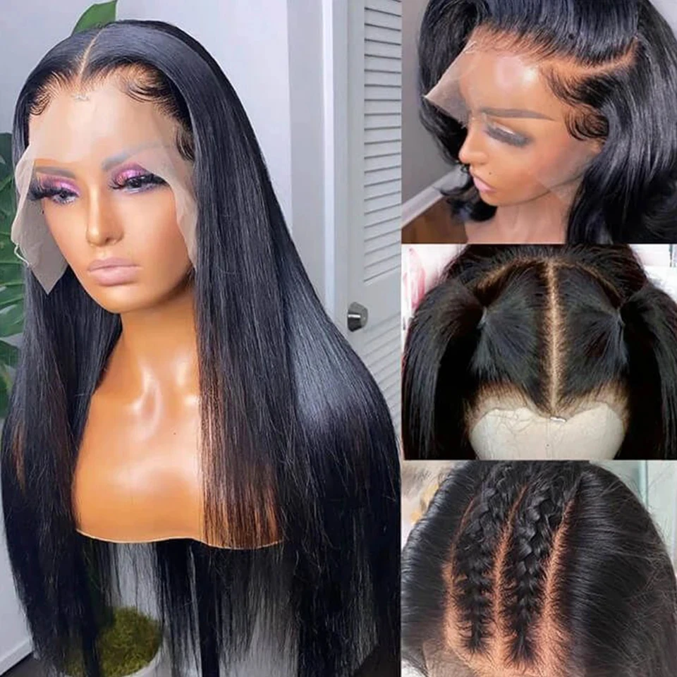 Wig rambut manusia lurus tulang untuk wanita Wig depan renda transparan HD ketebalan 200% Wig rambut manusia Frontal renda sebelumnya