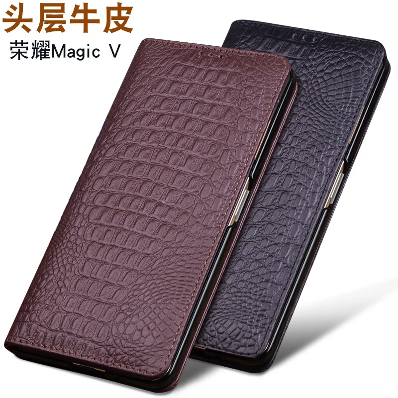 

Hot Sales Luxury Genuine Leather Magnet Clasp Phone Cases For Honor Magic V Magicv Kickstand Holster Cover Case