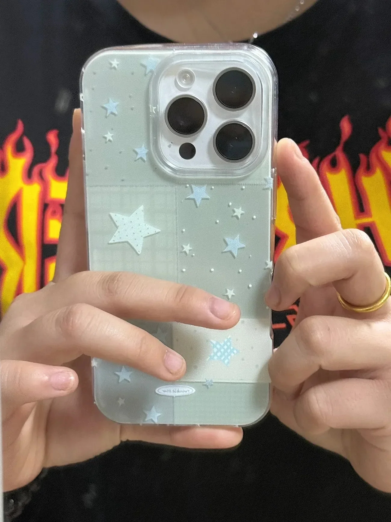 

Ins Wind Simple Blue Splicing Stars Phone Case For iPhone 16 15 Pro Max 14 13 12 11 Xr Xs Max Mini 7 8 Plus Silicone Cover