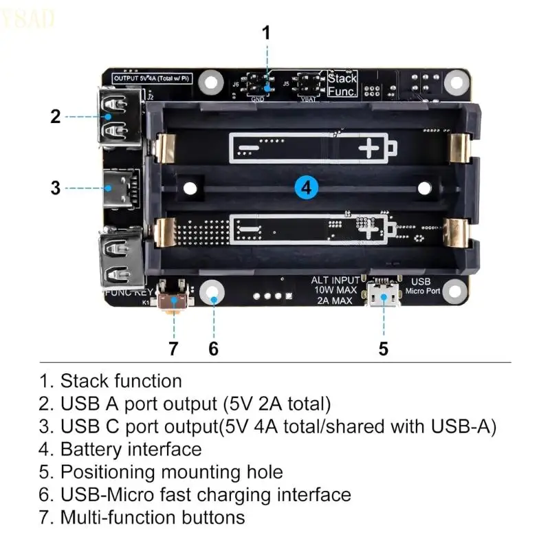 Y8AD Tower Cooling Lüfter UPS V5 Vertuschungen mit RTCS-Netzteil für RaspberryPI 3B/3B+/4B Development Board