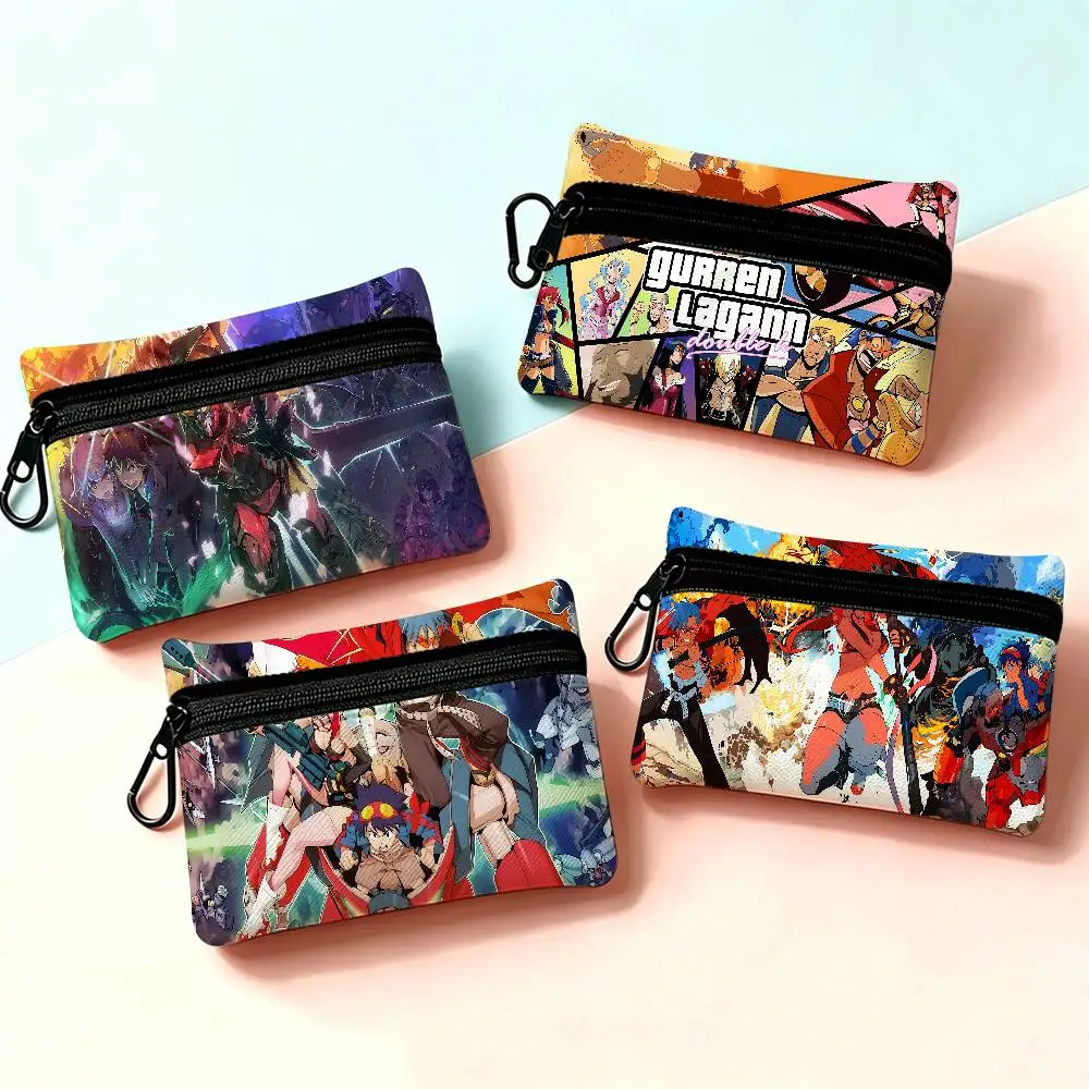 Anime Gurren Lagann Lightweight Oxford Fabric Coin Purse Carabiner Hook Design Mini Card Key Organizer Bag