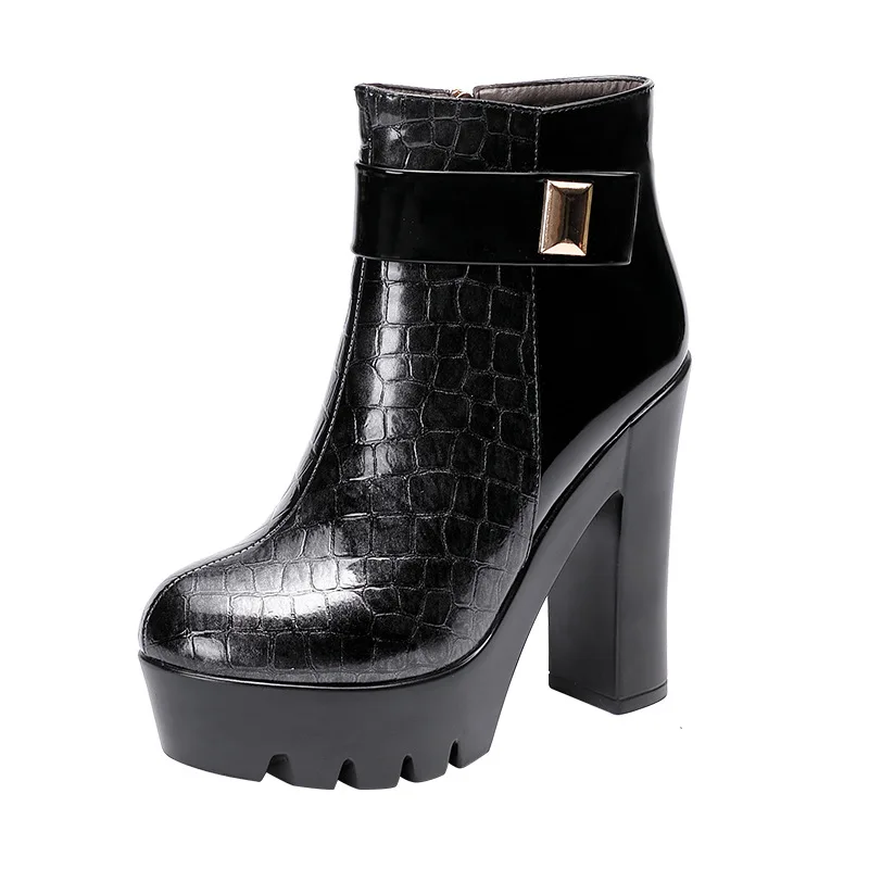 High quality short ankle patent leather boots for women 13cm high heel point toe 2025 32 33 34 autumn winter fashion shoe red