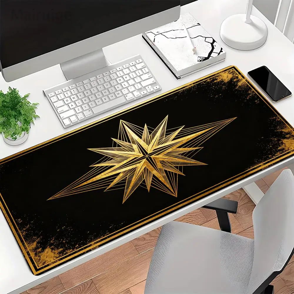 Dual Diamond Symbol Mousepad Vintage Black Gold Geometric Game Playmat Keyboard Desk Pad