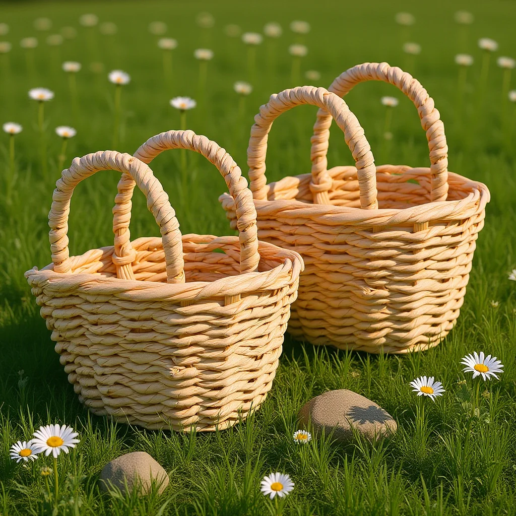 

2pcs Miniature Raffia Grass Baskets Small Woven Storage For Decor Diy Projects Handle Design Tiny Shopping Basket