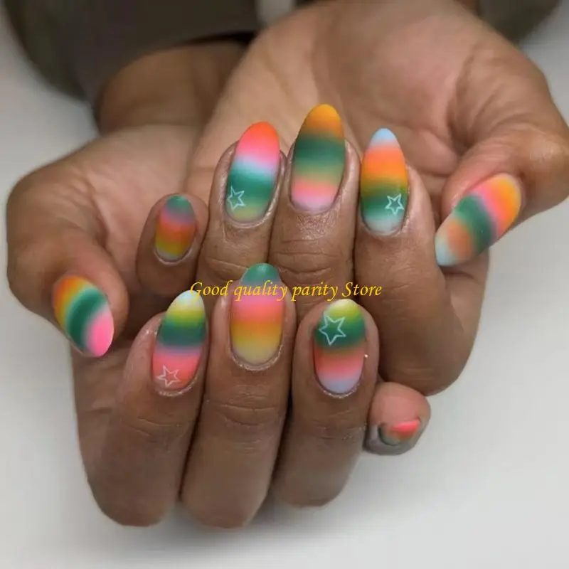 

M4YA Press on Short Almond Fake French Tips Full Cover Acrylic False Design Fake for Women and Girls