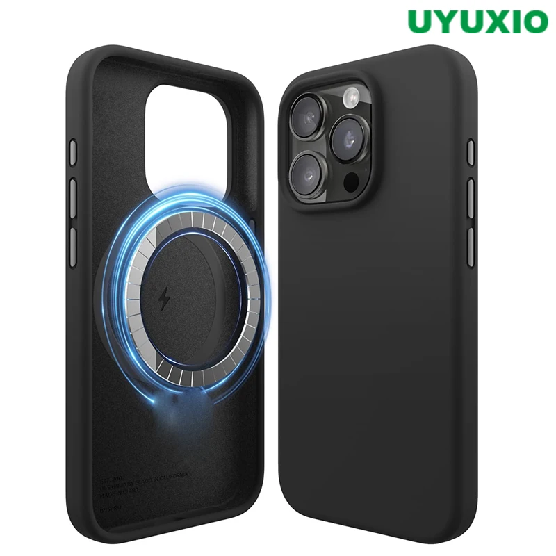 UYUXIO Liquid Silicone Magnetic Phone Case for iPhone 15 14 13 12 Pro Max Plus Built-in Magnets Mobile Cases Shockproof Cover